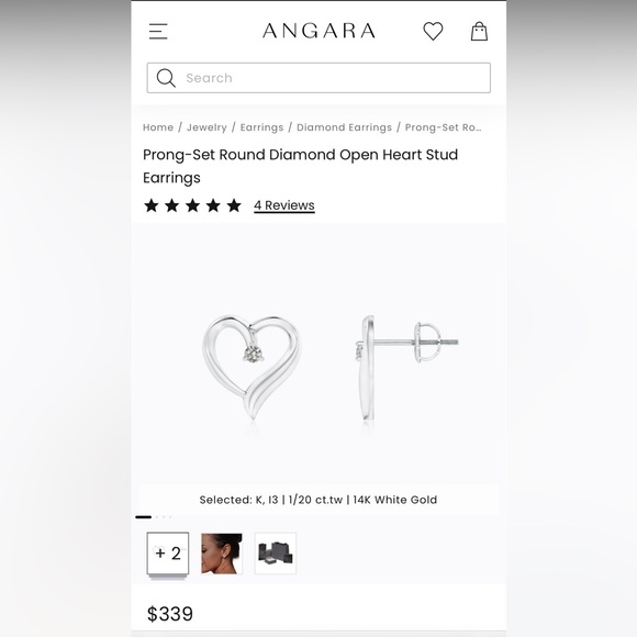 NWT 💎Angara Prong-Set Round Diamond Open Heart Stud Earrings— NEVER WORN - Picture 3 of 4